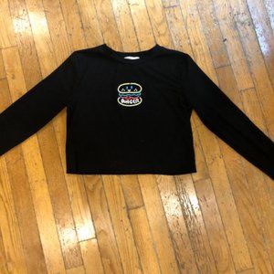 Romwe Burger Graphic Ribbed Crop Top (MEDIUM)